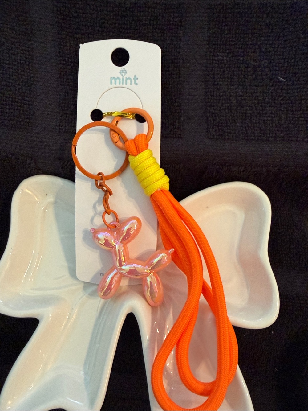 Mint Orange and Pink Iridescent Balloon Dog Tassel Keychain